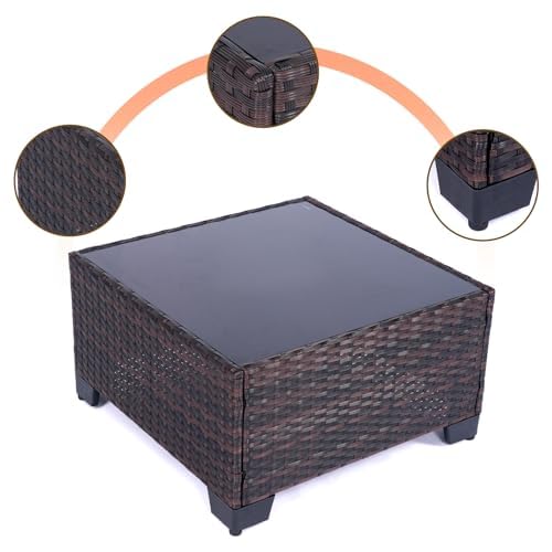 LEVELEVE 7 Pieces Outdoor Patio Furniture Sets,Rattan Conversation Sectional Set,Manual Weaving Wicker Patio Sofa with Tea Table