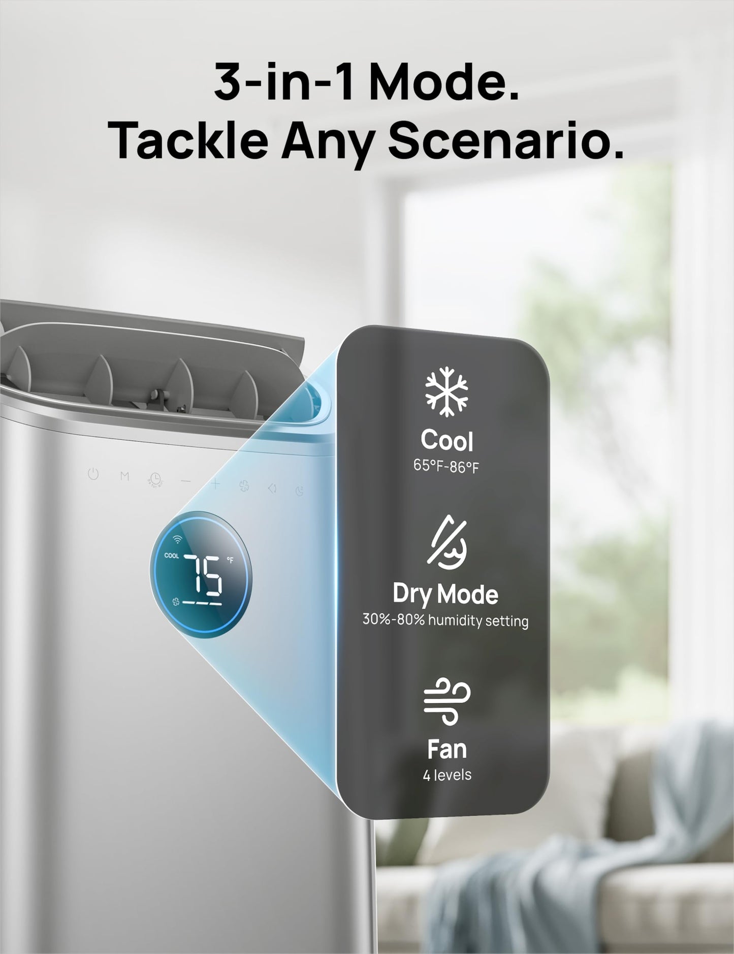 Dreo Portable Air Conditioners, 12,000 BTU AC Unit for Bedroom with Drainage-free Cooling, 46dB Quiet, APP/Voice/Remote, 24h Timer with Fan & Dehumidifier, Smart Air Conditioner for Room Indoors