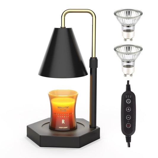 RAINBEAN Candle Warmer Lamp with Adjustable Height, Timer Function, Dimmable Brightness, and Two Included Halogen Bulbs