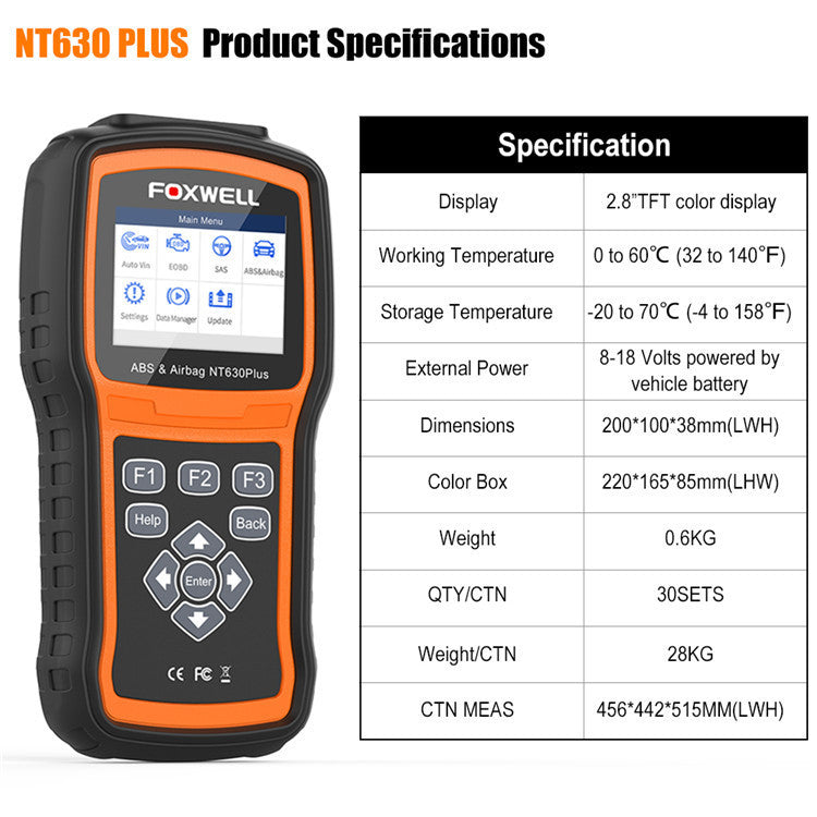 Foxwell NT630 PLUS OBD2 AutoMaster ABS Airbag SRS Rese T Tool