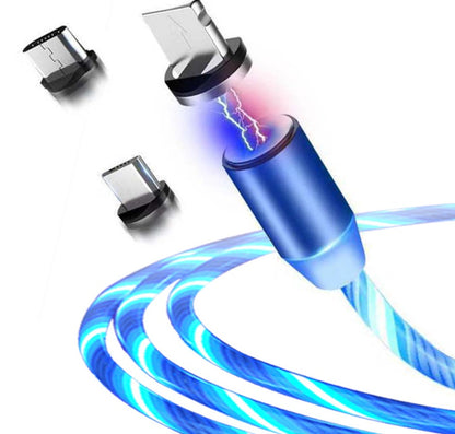 3-in-1 Flowing Light Magnetic Charging Cable for iPhone, Android, and Type-C Devices