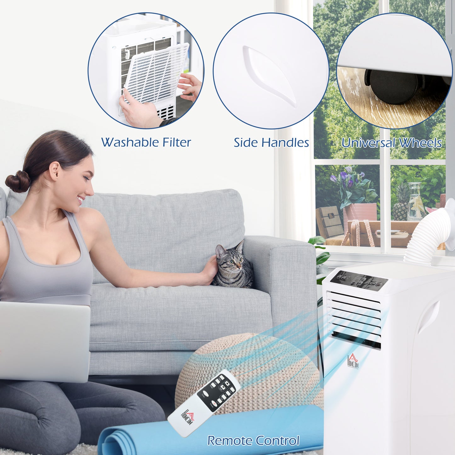 HOMCOM 8000 BTU Portable Air Conditioner – 3-in-1 Cooling with Remote & Timer
