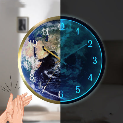 Sound-Activated LED Night Light Wall Clock - 12" Luminous Decorative Clock