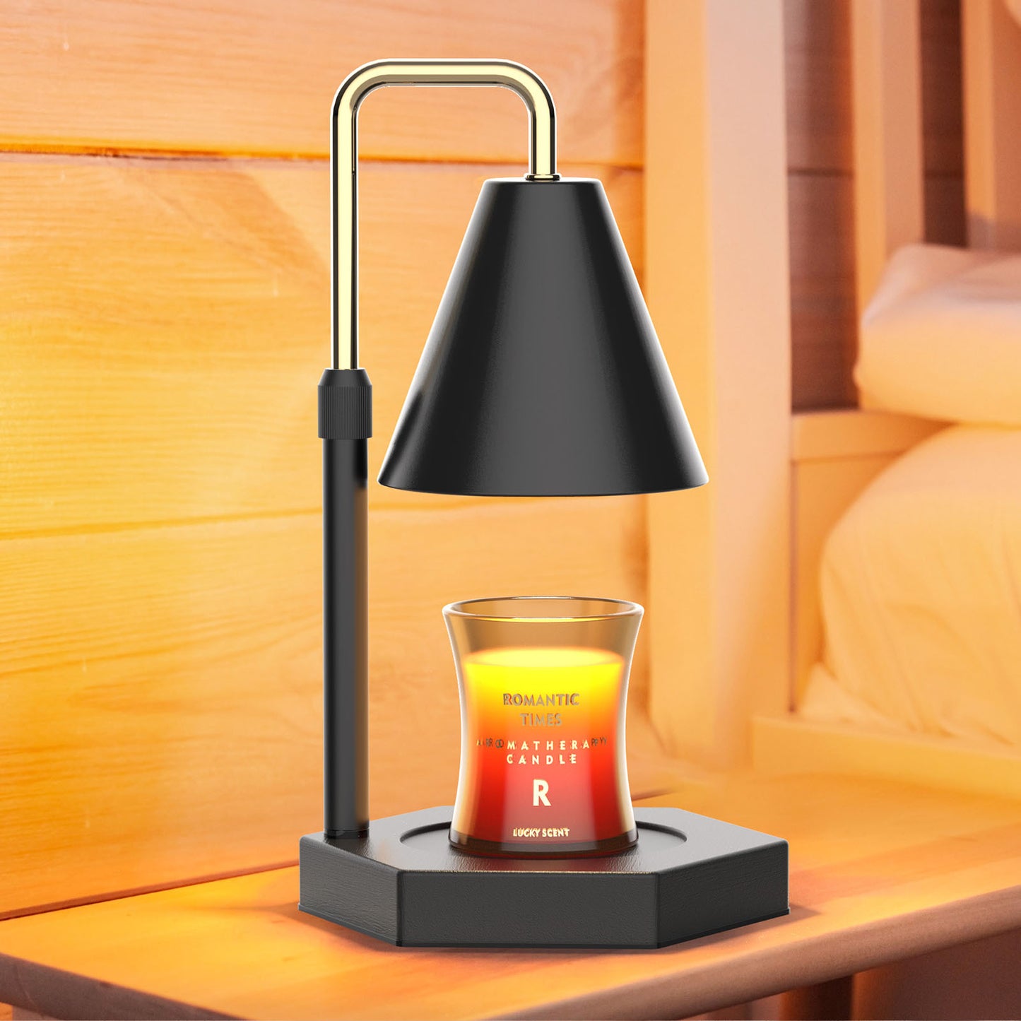 RAINBEAN Candle Warmer Lamp with Adjustable Height, Timer Function, Dimmable Brightness, and Two Included Halogen Bulbs