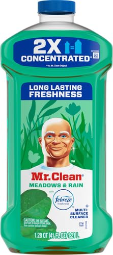 Mr. Clean All Purpose Cleaner, Floor Cleaner for Mopping Home, Bathroom, & Kitchen, Cleaning Liquid for Mop & Bucket, Cleaning Supplies, Multi-Surface Dilutable, Meadows & Rain, 41oz