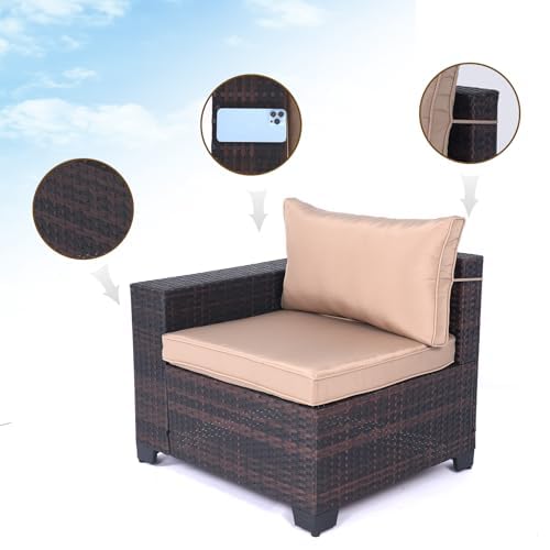 LEVELEVE 7 Pieces Outdoor Patio Furniture Sets,Rattan Conversation Sectional Set,Manual Weaving Wicker Patio Sofa with Tea Table