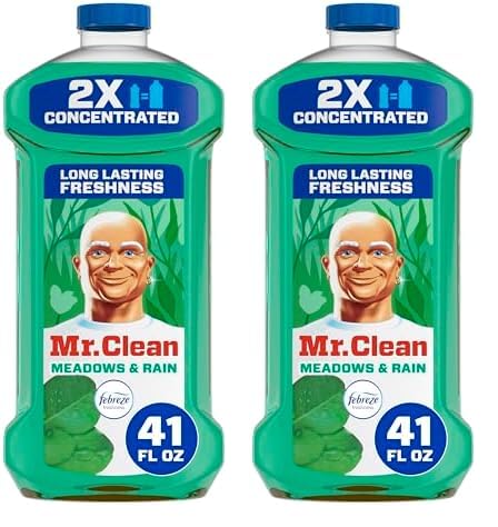 Mr. Clean All Purpose Cleaner, Floor Cleaner for Mopping Home, Bathroom, & Kitchen, Cleaning Liquid for Mop & Bucket, Cleaning Supplies, Multi-Surface Dilutable, Meadows & Rain, 41oz