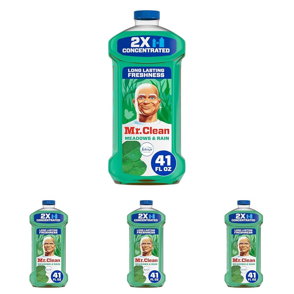 Mr. Clean All Purpose Cleaner, Floor Cleaner for Mopping Home, Bathroom, & Kitchen, Cleaning Liquid for Mop & Bucket, Cleaning Supplies, Multi-Surface Dilutable, Meadows & Rain, 41oz