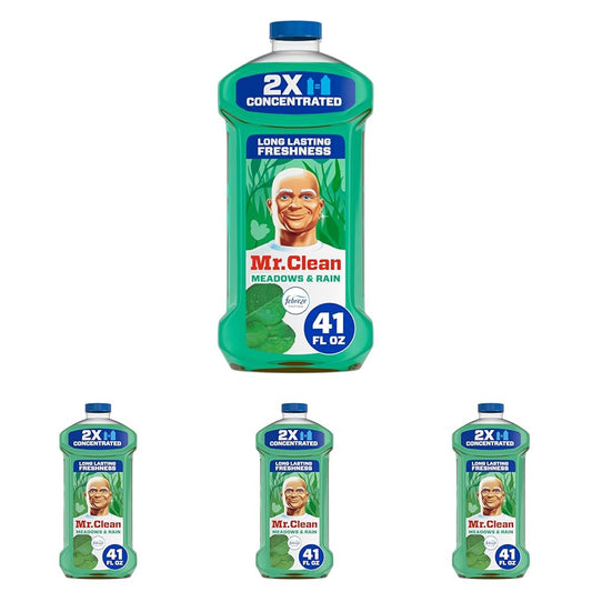 Mr. Clean All Purpose Cleaner, Floor Cleaner for Mopping Home, Bathroom, & Kitchen, Cleaning Liquid for Mop & Bucket, Cleaning Supplies, Multi-Surface Dilutable, Meadows & Rain, 41oz