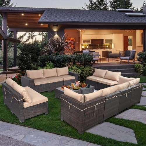 LEVELEVE 7 Pieces Outdoor Patio Furniture Sets,Rattan Conversation Sectional Set,Manual Weaving Wicker Patio Sofa with Tea Table