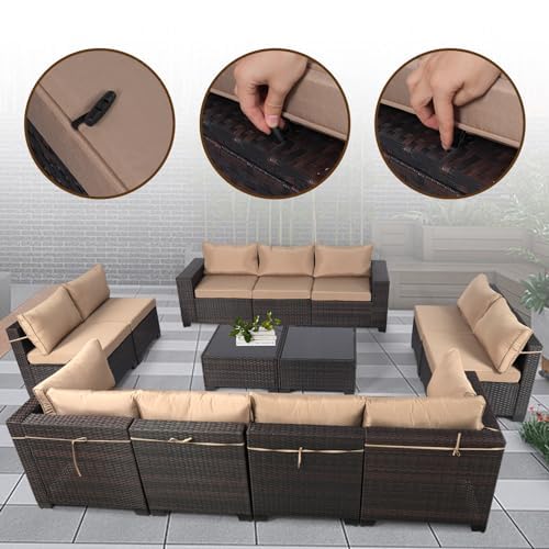 LEVELEVE 7 Pieces Outdoor Patio Furniture Sets,Rattan Conversation Sectional Set,Manual Weaving Wicker Patio Sofa with Tea Table