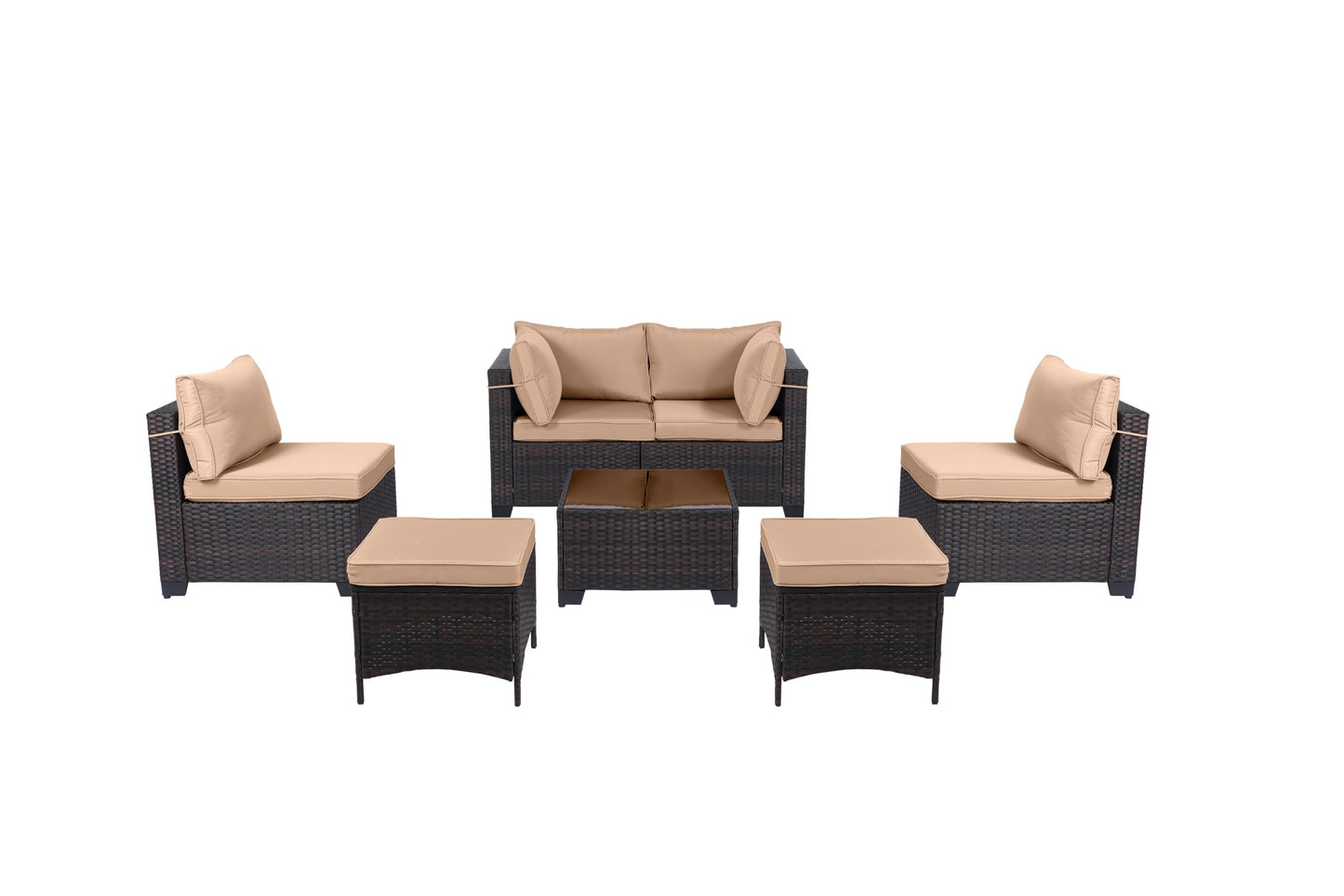 LEVELEVE 7 Pieces Outdoor Patio Furniture Sets,Rattan Conversation Sectional Set,Manual Weaving Wicker Patio Sofa with Tea Table