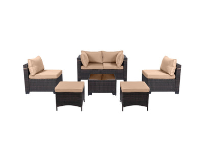LEVELEVE 7 Pieces Outdoor Patio Furniture Sets,Rattan Conversation Sectional Set,Manual Weaving Wicker Patio Sofa with Tea Table