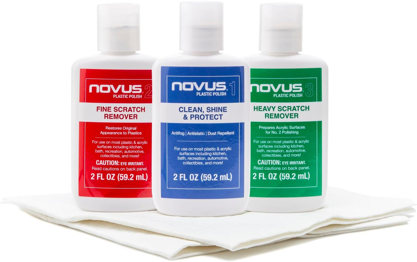 NOVUS PK1-2 Plastic Clean and Shine, Fine Scratch Remover and Heavy-scratch Remover and Polish Mates Pack, 2 Ounce Bottles