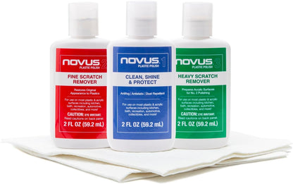 NOVUS PK1-2 Plastic Clean and Shine, Fine Scratch Remover and Heavy-scratch Remover and Polish Mates Pack, 2 Ounce Bottles