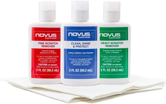 NOVUS PK1-2 Plastic Clean and Shine, Fine Scratch Remover and Heavy-scratch Remover and Polish Mates Pack, 2 Ounce Bottles