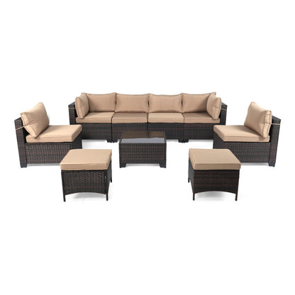 LEVELEVE 7 Pieces Outdoor Patio Furniture Sets,Rattan Conversation Sectional Set,Manual Weaving Wicker Patio Sofa with Tea Table