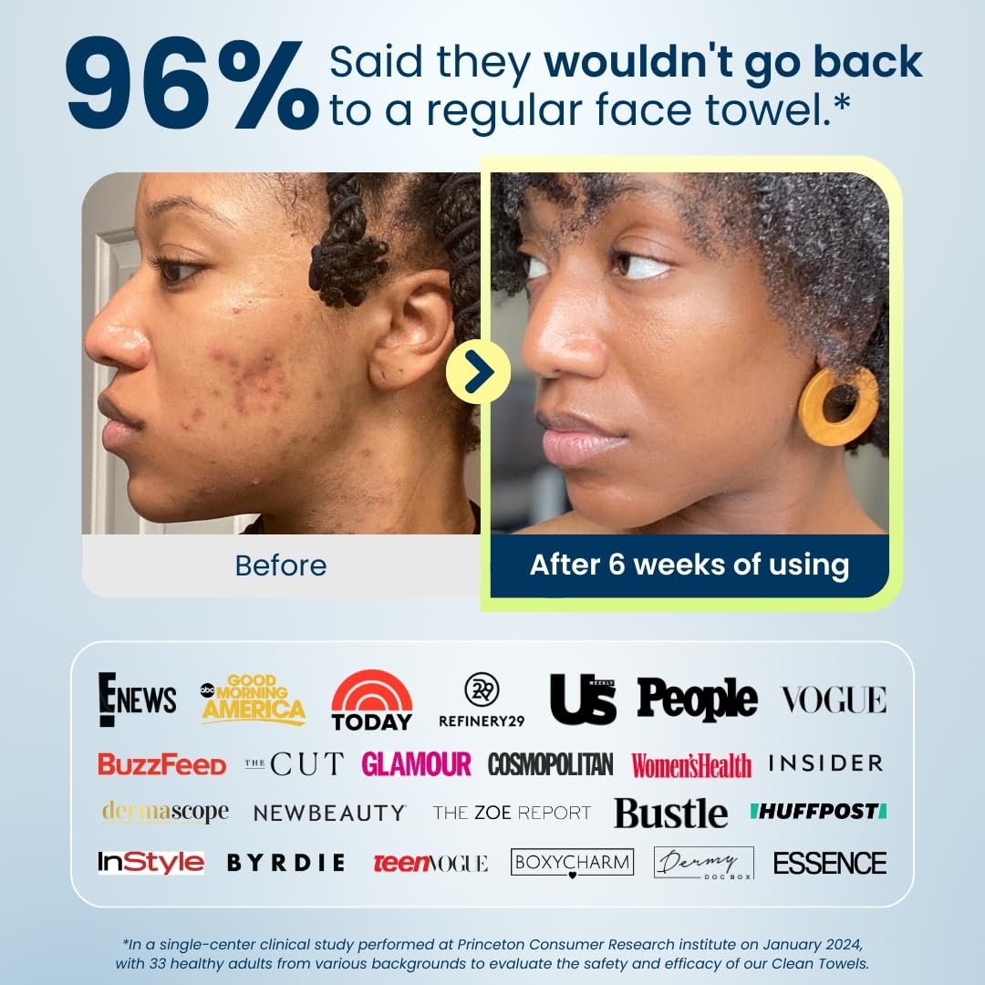 Clean Skin Club Clean Towels XL™, 100% USDA Biobased Face Towel, Disposable Face Towelette, Eczema Association Accepted, Makeup Remover Dry Wipes, Ultra Soft, 50 Ct, 1 Pack