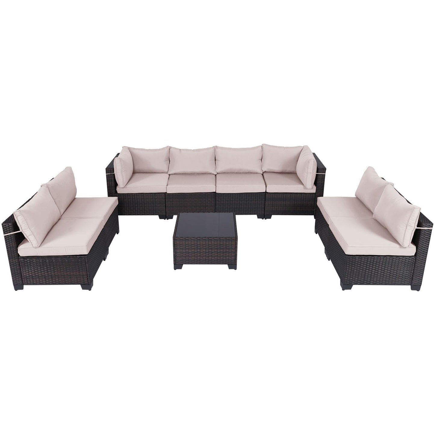 LEVELEVE 7 Pieces Outdoor Patio Furniture Sets,Rattan Conversation Sectional Set,Manual Weaving Wicker Patio Sofa with Tea Table