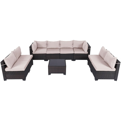 LEVELEVE 7 Pieces Outdoor Patio Furniture Sets,Rattan Conversation Sectional Set,Manual Weaving Wicker Patio Sofa with Tea Table