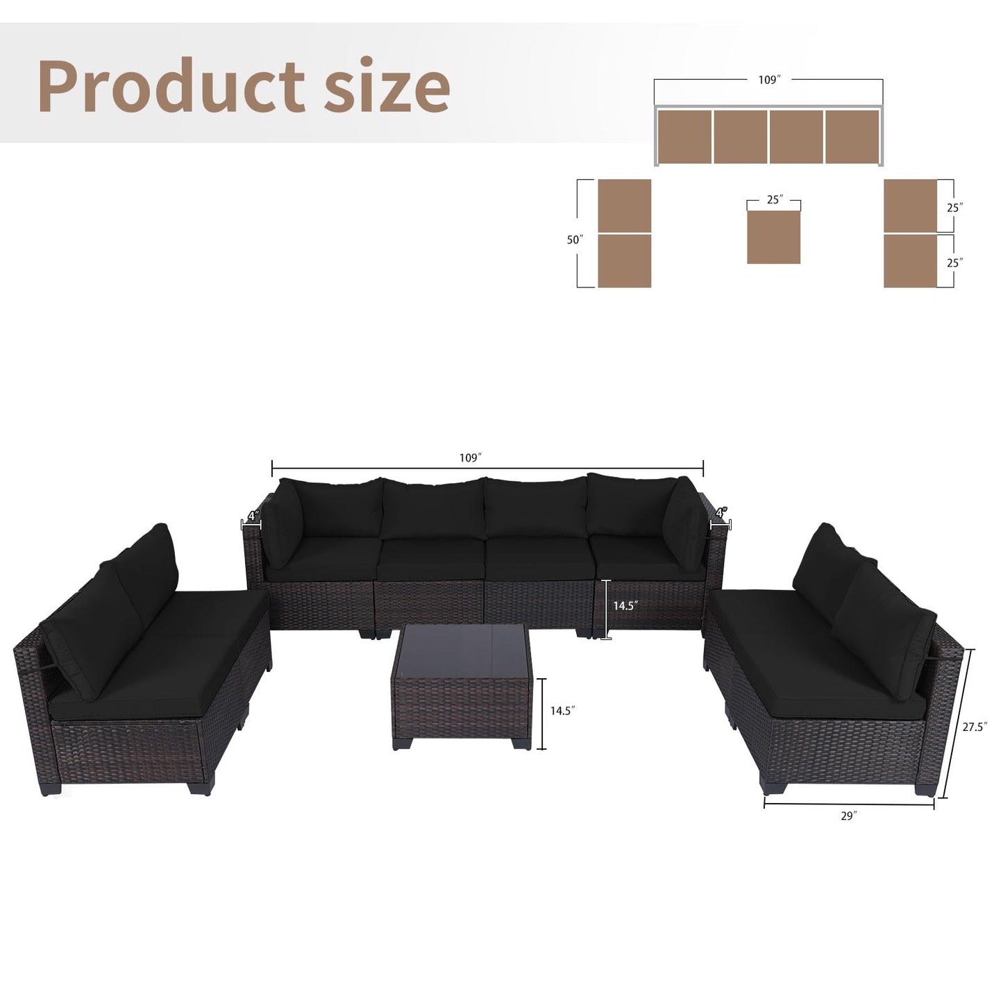 LEVELEVE 7 Pieces Outdoor Patio Furniture Sets,Rattan Conversation Sectional Set,Manual Weaving Wicker Patio Sofa with Tea Table