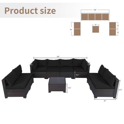 LEVELEVE 7 Pieces Outdoor Patio Furniture Sets,Rattan Conversation Sectional Set,Manual Weaving Wicker Patio Sofa with Tea Table