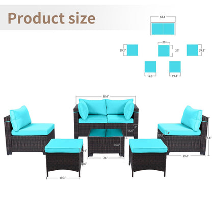 LEVELEVE 7 Pieces Outdoor Patio Furniture Sets,Rattan Conversation Sectional Set,Manual Weaving Wicker Patio Sofa with Tea Table