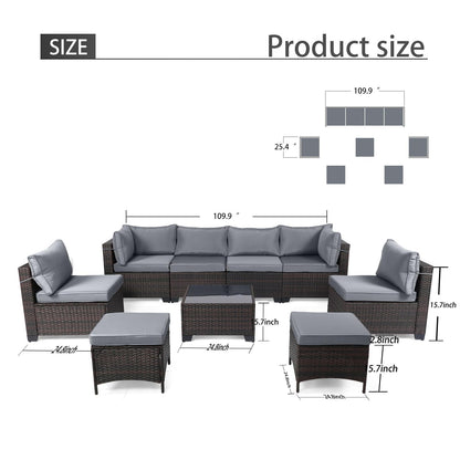 LEVELEVE 7 Pieces Outdoor Patio Furniture Sets,Rattan Conversation Sectional Set,Manual Weaving Wicker Patio Sofa with Tea Table