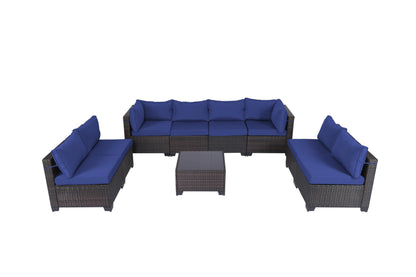 LEVELEVE 7 Pieces Outdoor Patio Furniture Sets,Rattan Conversation Sectional Set,Manual Weaving Wicker Patio Sofa with Tea Table