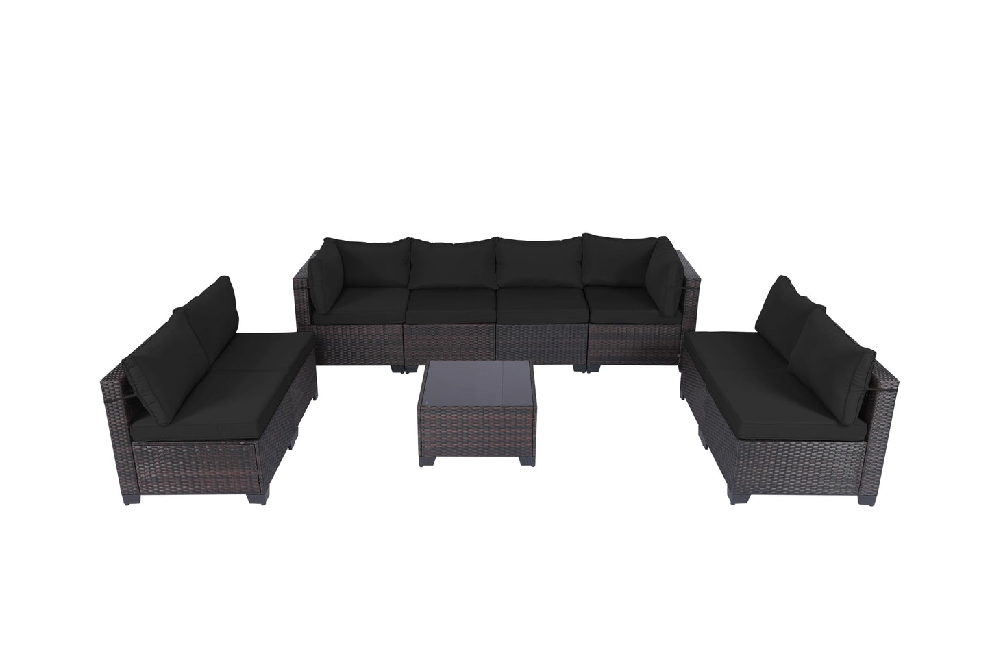 LEVELEVE 7 Pieces Outdoor Patio Furniture Sets,Rattan Conversation Sectional Set,Manual Weaving Wicker Patio Sofa with Tea Table