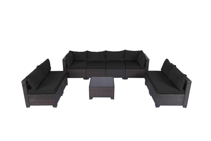 LEVELEVE 7 Pieces Outdoor Patio Furniture Sets,Rattan Conversation Sectional Set,Manual Weaving Wicker Patio Sofa with Tea Table