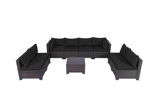 LEVELEVE 7 Pieces Outdoor Patio Furniture Sets,Rattan Conversation Sectional Set,Manual Weaving Wicker Patio Sofa with Tea Table