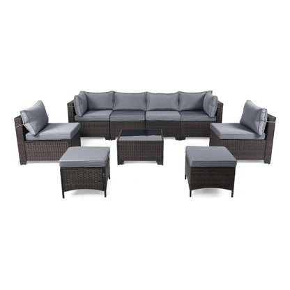 LEVELEVE 7 Pieces Outdoor Patio Furniture Sets,Rattan Conversation Sectional Set,Manual Weaving Wicker Patio Sofa with Tea Table