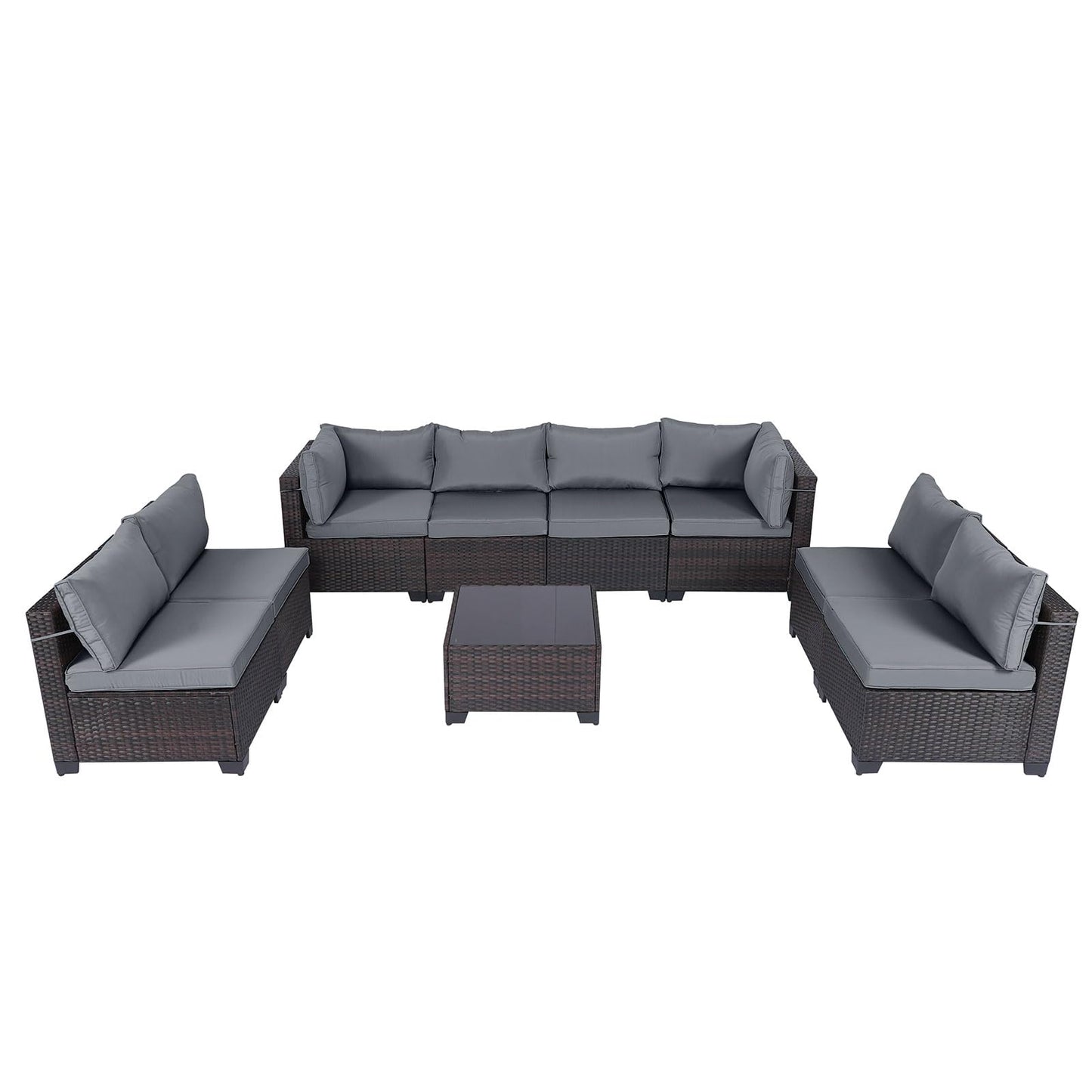 LEVELEVE 7 Pieces Outdoor Patio Furniture Sets,Rattan Conversation Sectional Set,Manual Weaving Wicker Patio Sofa with Tea Table