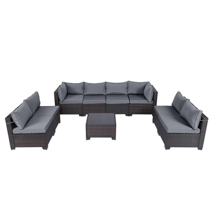 LEVELEVE 7 Pieces Outdoor Patio Furniture Sets,Rattan Conversation Sectional Set,Manual Weaving Wicker Patio Sofa with Tea Table