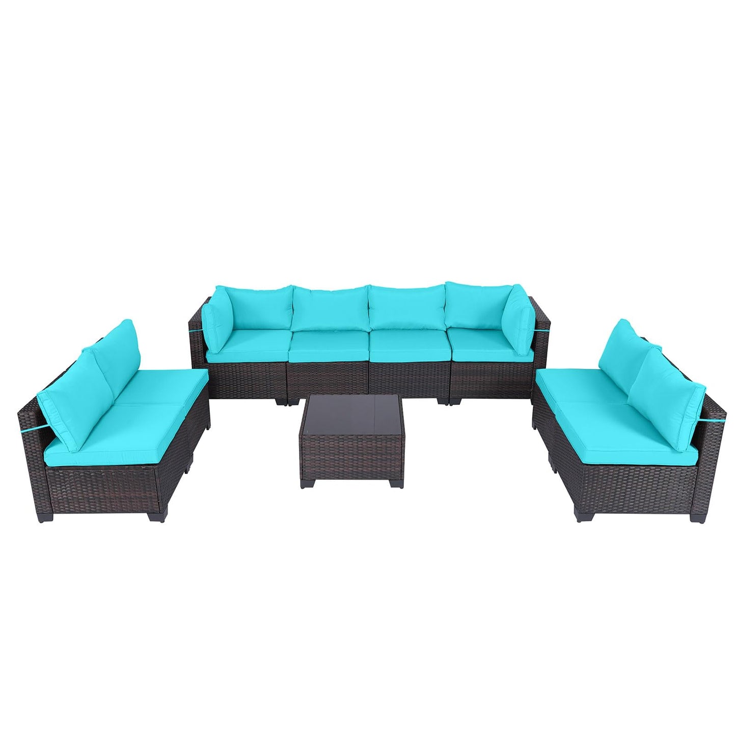 LEVELEVE 7 Pieces Outdoor Patio Furniture Sets,Rattan Conversation Sectional Set,Manual Weaving Wicker Patio Sofa with Tea Table