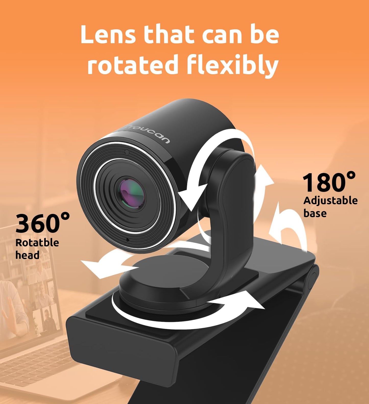 TOUCAN 1080P Webcam with Microphone, Noise-Canceling Mic, 90°FOV Computer Camera, Privacy Cover, Plug and Play USB Webcam for PC, Skype, Zoom, FaceTime, Laptop/MacBook/Tablet