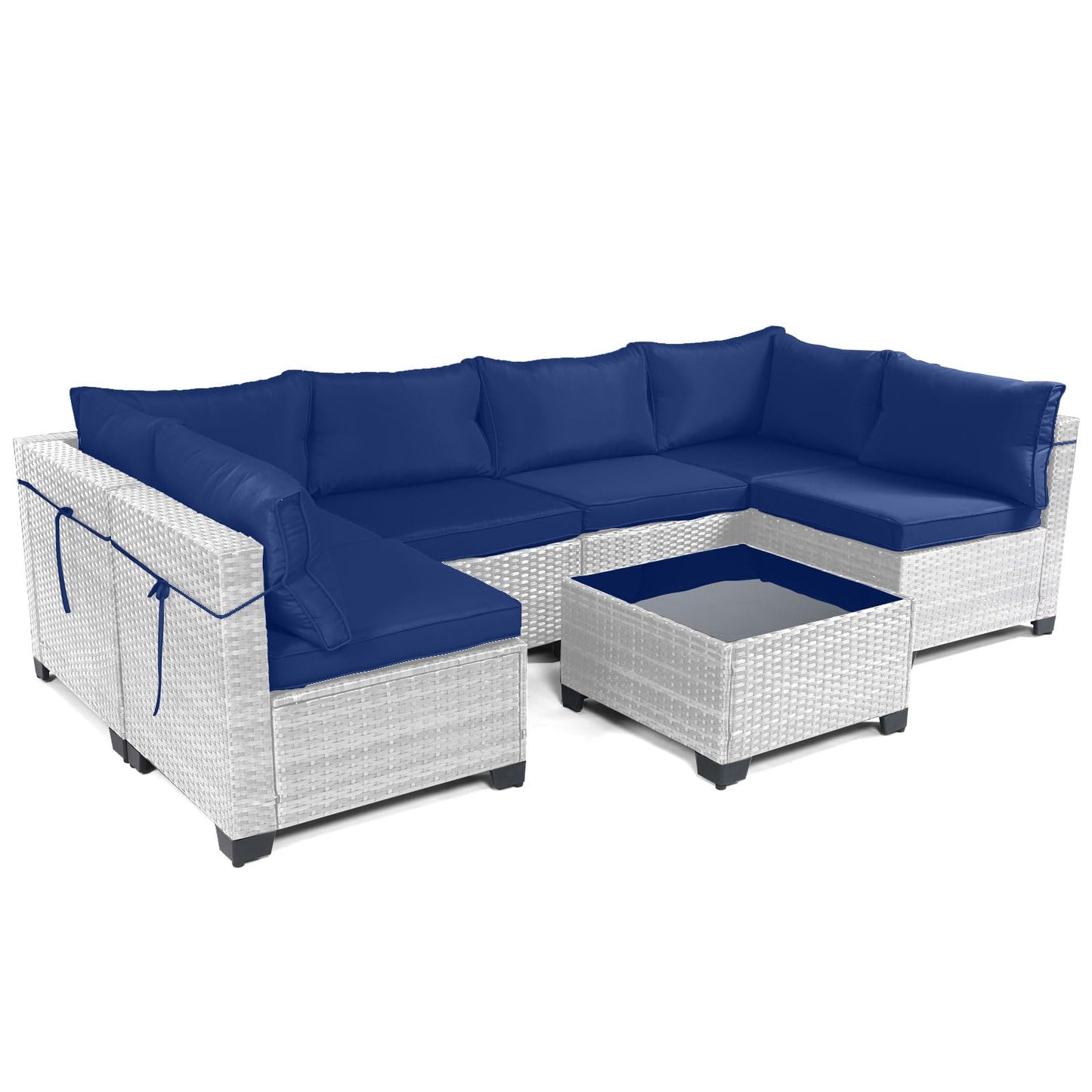 LEVELEVE 7 Pieces Outdoor Patio Furniture Sets,Rattan Conversation Sectional Set,Manual Weaving Wicker Patio Sofa with Tea Table