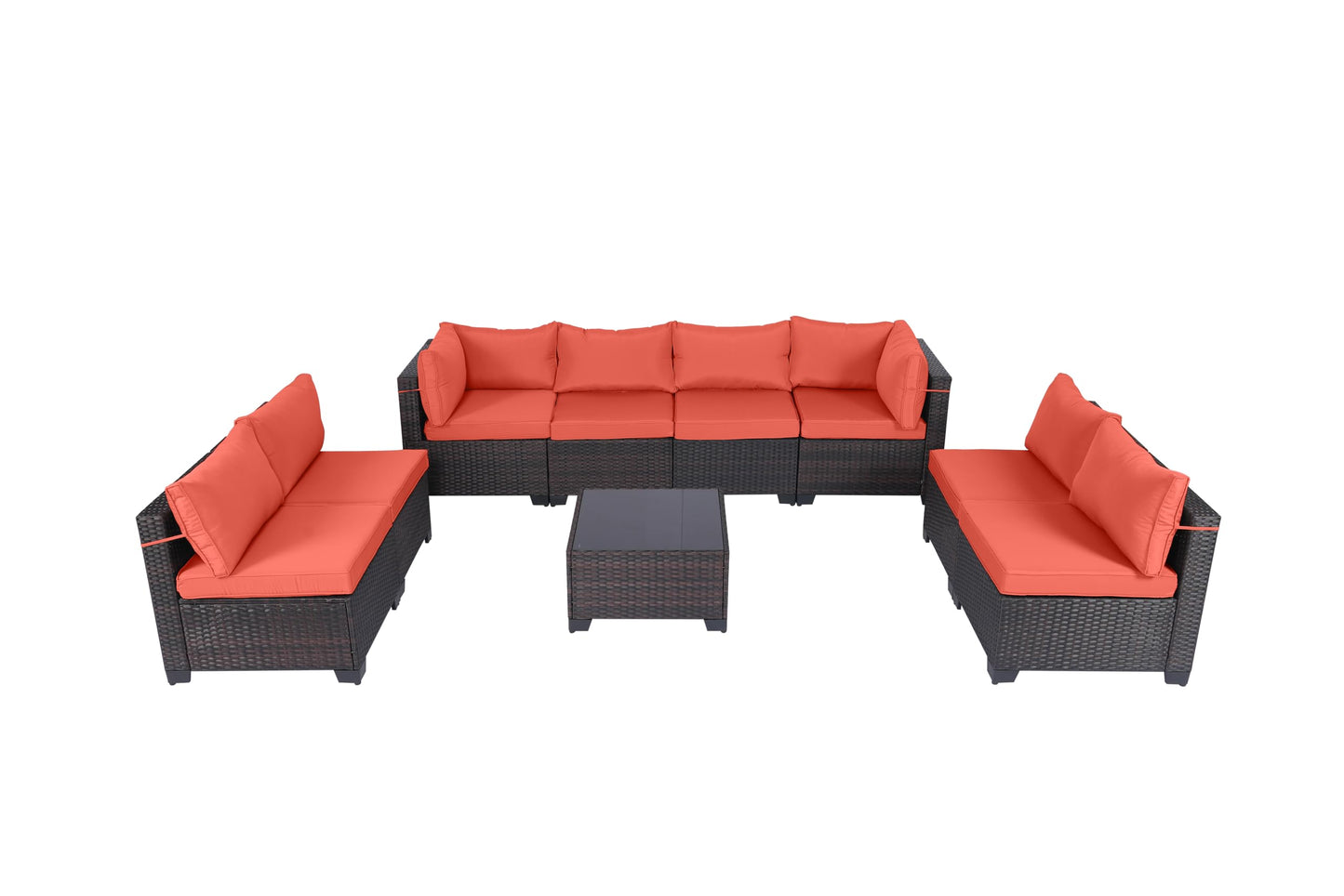 LEVELEVE 7 Pieces Outdoor Patio Furniture Sets,Rattan Conversation Sectional Set,Manual Weaving Wicker Patio Sofa with Tea Table