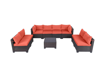 LEVELEVE 7 Pieces Outdoor Patio Furniture Sets,Rattan Conversation Sectional Set,Manual Weaving Wicker Patio Sofa with Tea Table