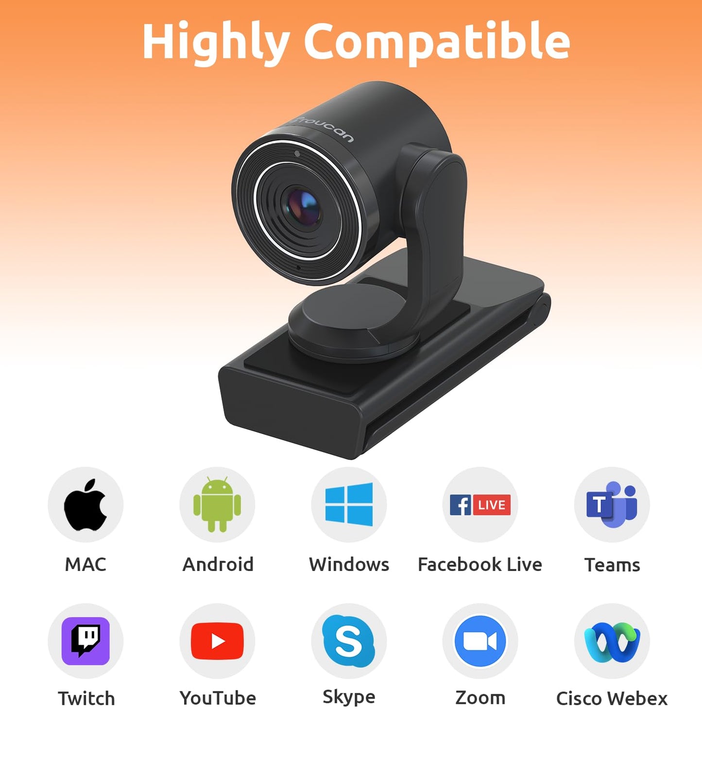 TOUCAN 1080P Webcam with Microphone, Noise-Canceling Mic, 90°FOV Computer Camera, Privacy Cover, Plug and Play USB Webcam for PC, Skype, Zoom, FaceTime, Laptop/MacBook/Tablet