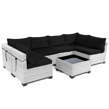 LEVELEVE 7 Pieces Outdoor Patio Furniture Sets,Rattan Conversation Sectional Set,Manual Weaving Wicker Patio Sofa with Tea Table