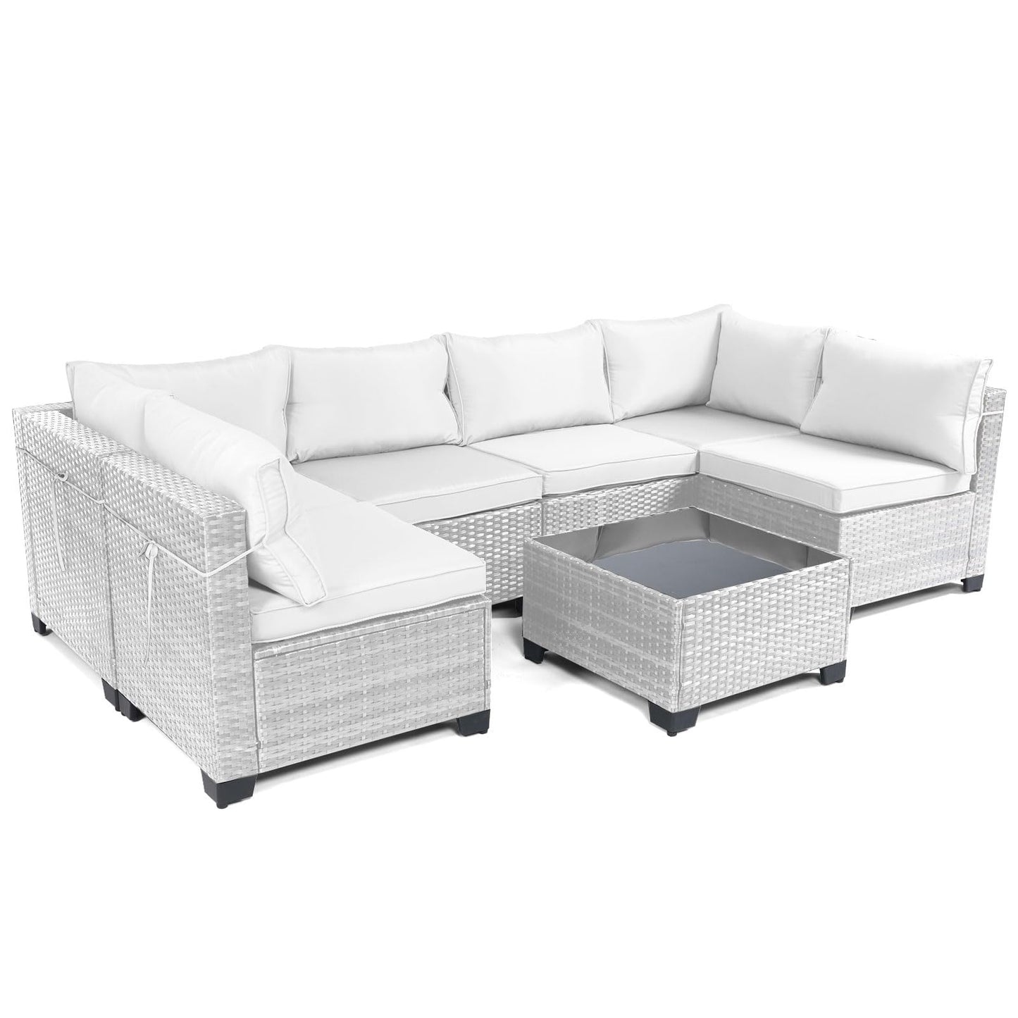 LEVELEVE 7 Pieces Outdoor Patio Furniture Sets,Rattan Conversation Sectional Set,Manual Weaving Wicker Patio Sofa with Tea Table