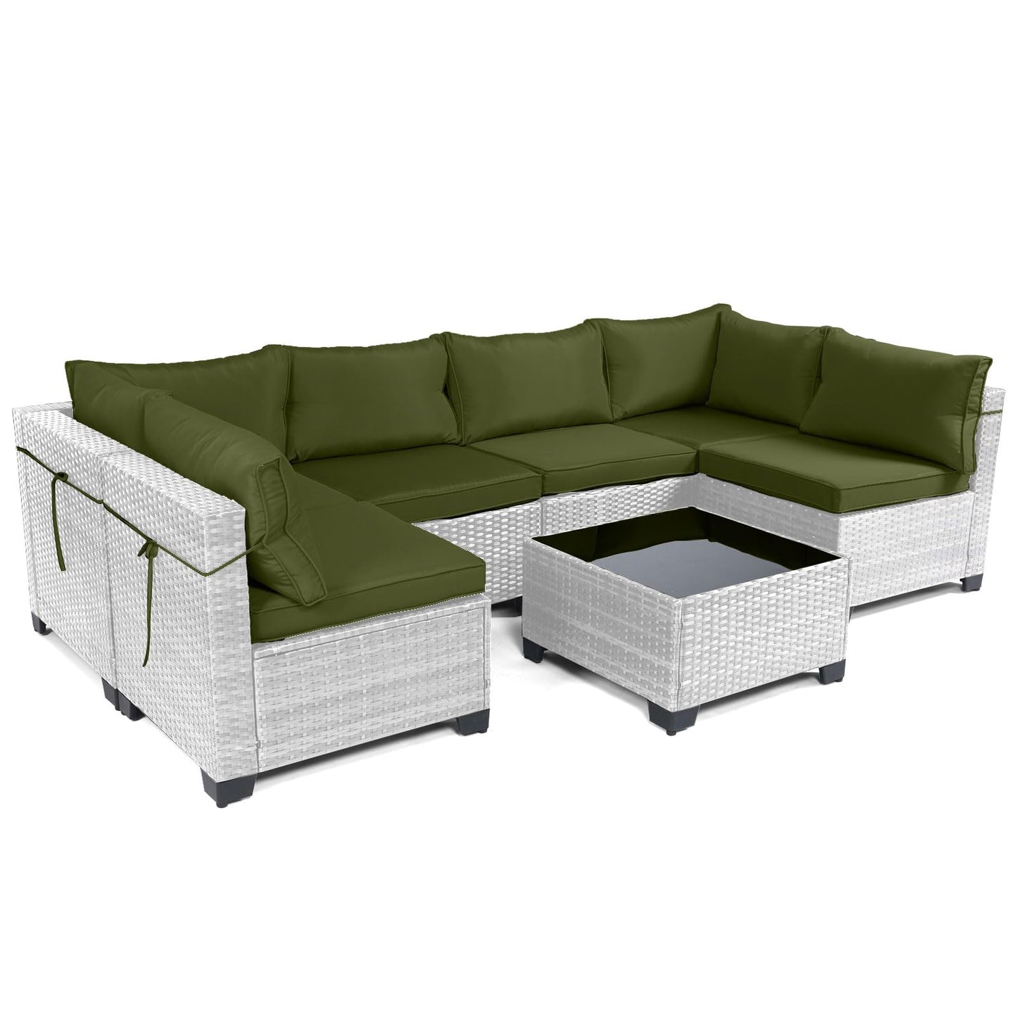 LEVELEVE 7 Pieces Outdoor Patio Furniture Sets,Rattan Conversation Sectional Set,Manual Weaving Wicker Patio Sofa with Tea Table