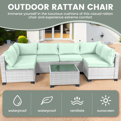 LEVELEVE 7 Pieces Outdoor Patio Furniture Sets,Rattan Conversation Sectional Set,Manual Weaving Wicker Patio Sofa with Tea Table