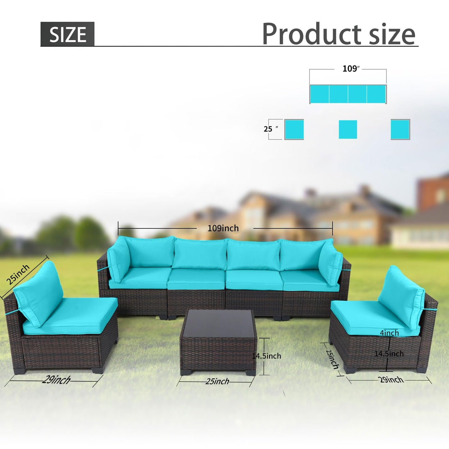 LEVELEVE 7 Pieces Outdoor Patio Furniture Sets,Rattan Conversation Sectional Set,Manual Weaving Wicker Patio Sofa with Tea Table