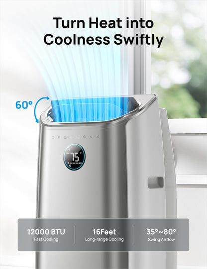 Dreo Portable Air Conditioners, 12,000 BTU AC Unit for Bedroom with Drainage-free Cooling, 46dB Quiet, APP/Voice/Remote, 24h Timer with Fan & Dehumidifier, Smart Air Conditioner for Room Indoors