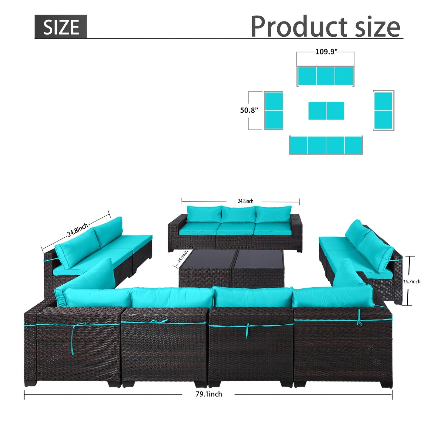 LEVELEVE 7 Pieces Outdoor Patio Furniture Sets,Rattan Conversation Sectional Set,Manual Weaving Wicker Patio Sofa with Tea Table