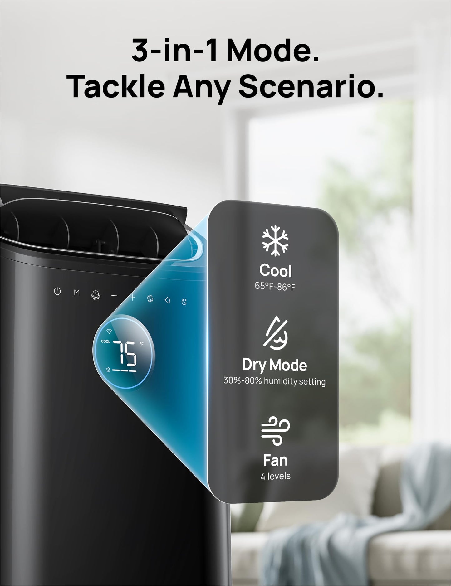 Dreo Portable Air Conditioners, 12,000 BTU AC Unit for Bedroom with Drainage-free Cooling, 46dB Quiet, APP/Voice/Remote, 24h Timer with Fan & Dehumidifier, Smart Air Conditioner for Room Indoors