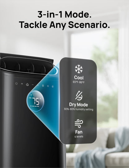 Dreo Portable Air Conditioners, 12,000 BTU AC Unit for Bedroom with Drainage-free Cooling, 46dB Quiet, APP/Voice/Remote, 24h Timer with Fan & Dehumidifier, Smart Air Conditioner for Room Indoors